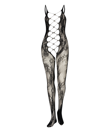 Private Open Lace Catsuit, Black