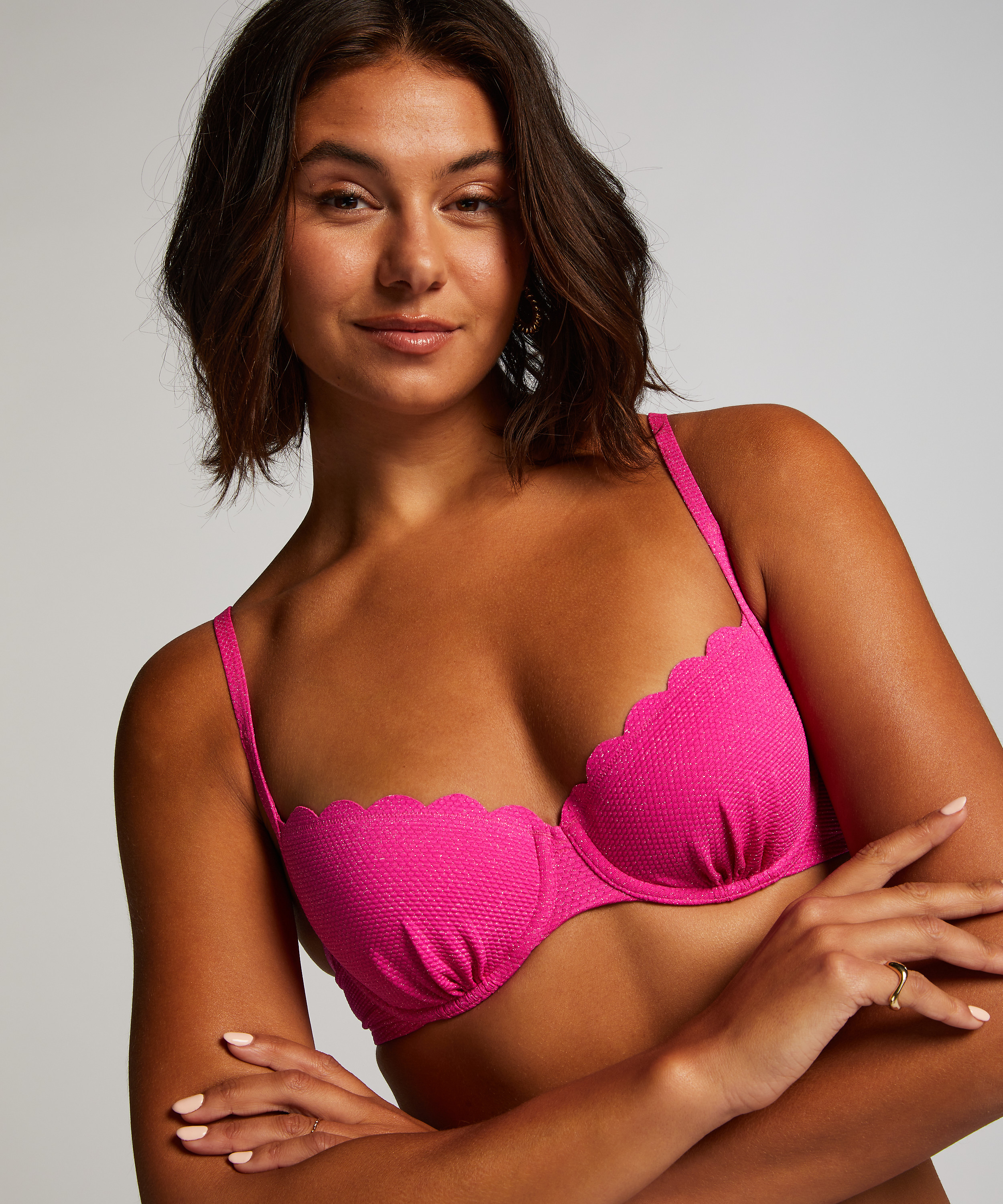 Scallop Lurex Bikini Top, Pink, main