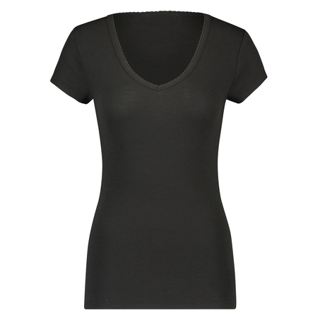 Short sleeve rib pyjama top., Black