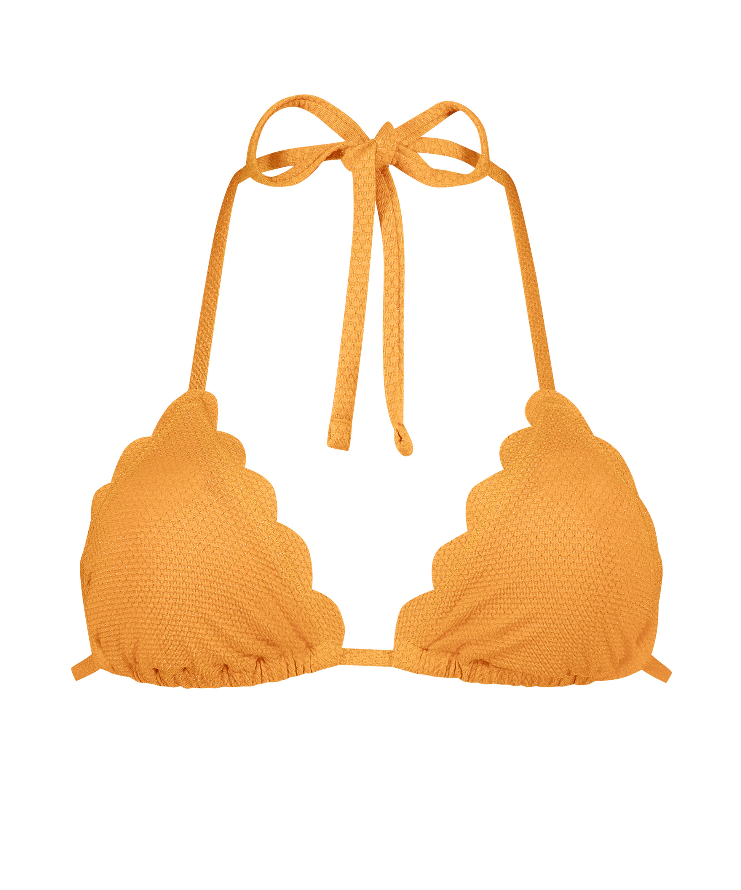 Scallop Lurex Triangle Bikini Top, Orange