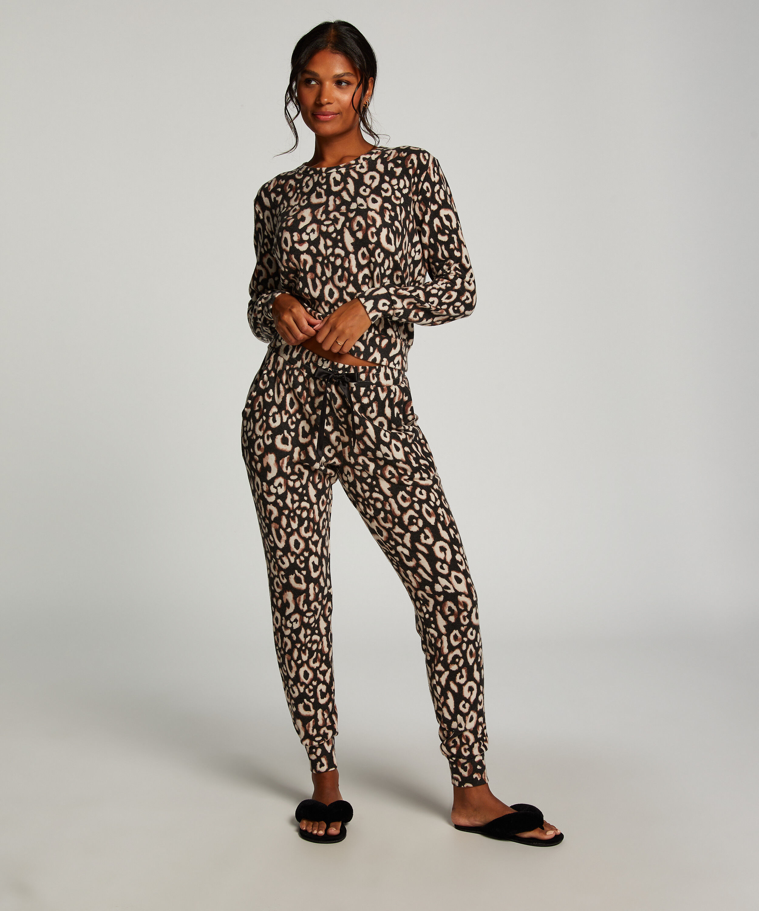 Jersey Long-Sleeved Pyjama Top, Black