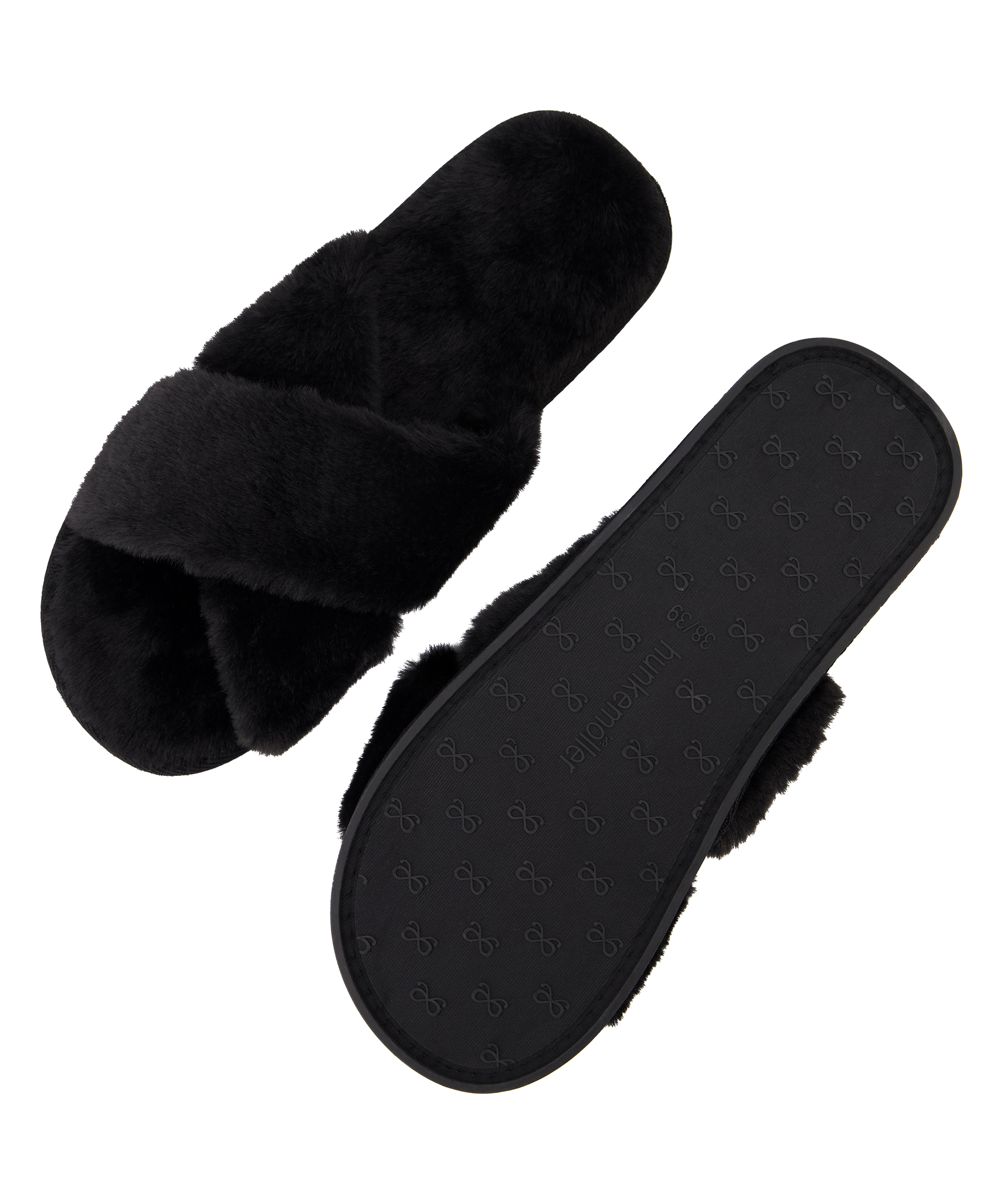 Crossed Fake Fur Slippers, Black, main