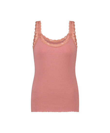 Ribbed Lace Singlet, Pink