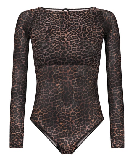 Tara Leopard Long Sleeved Body, Black