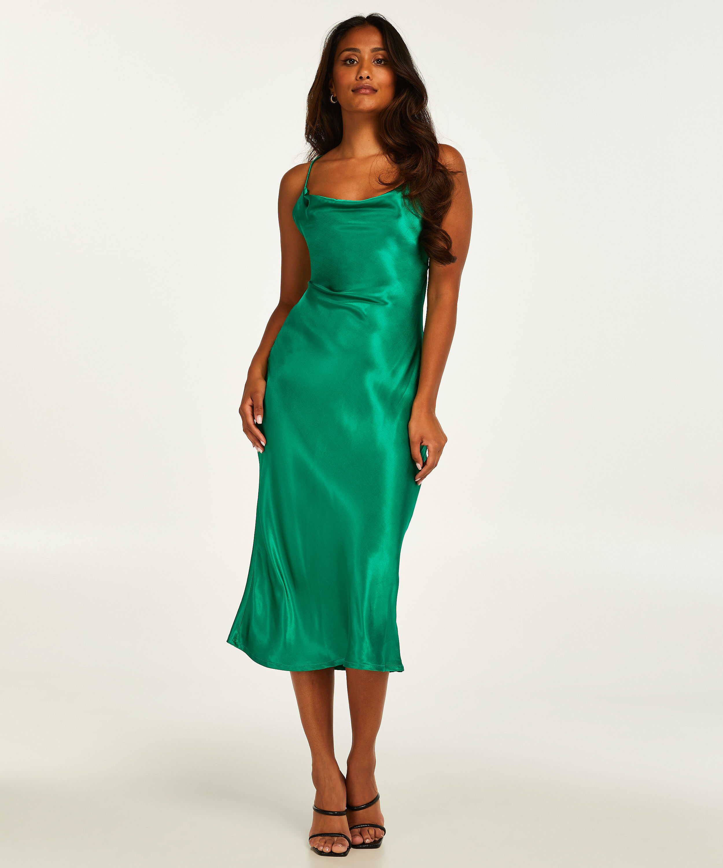 Satin Midi Dress, Green