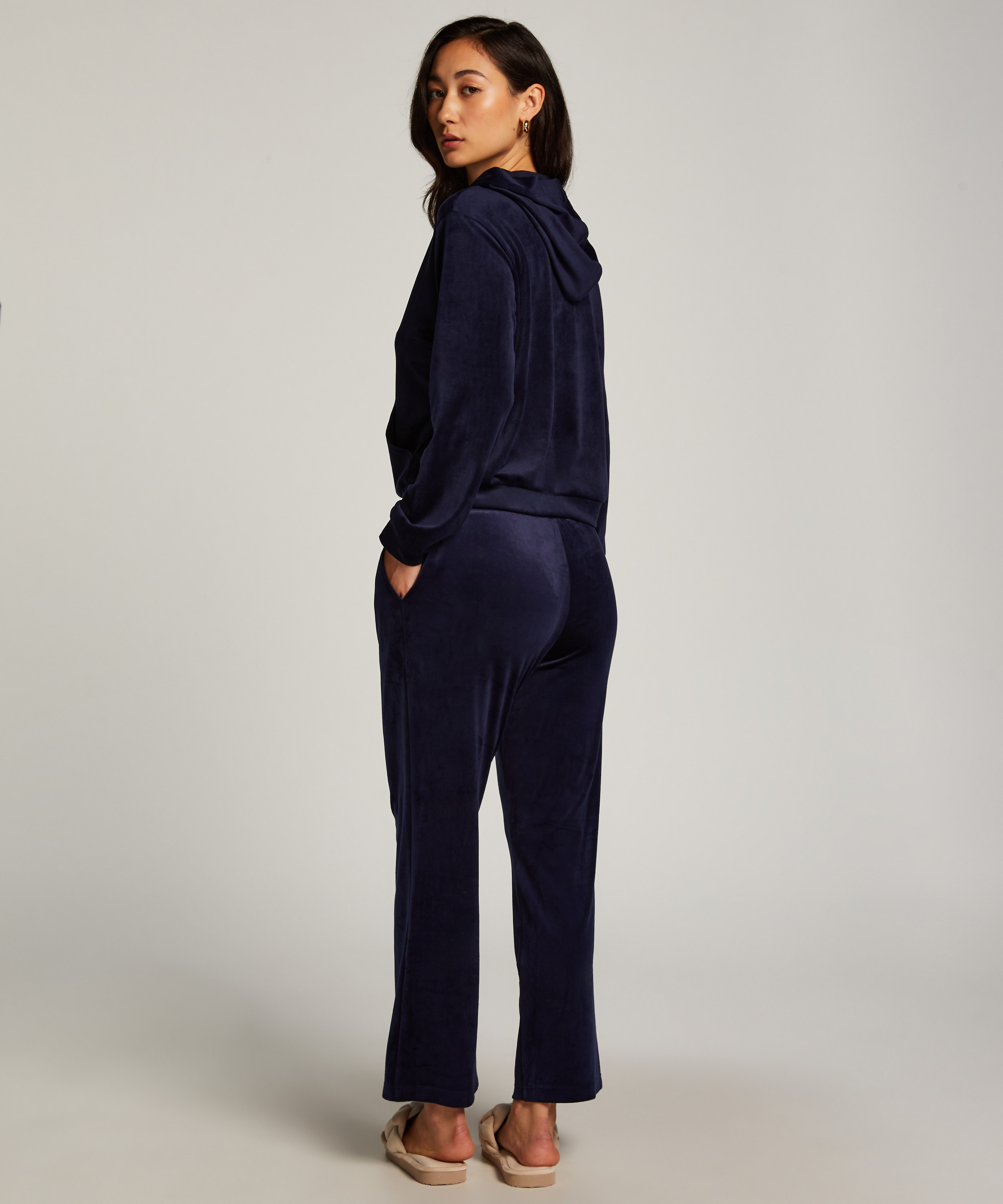 Velour hoodie jacket, Blue, main