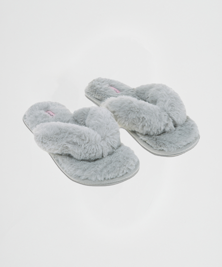 Fake Fur Slippers, Grey