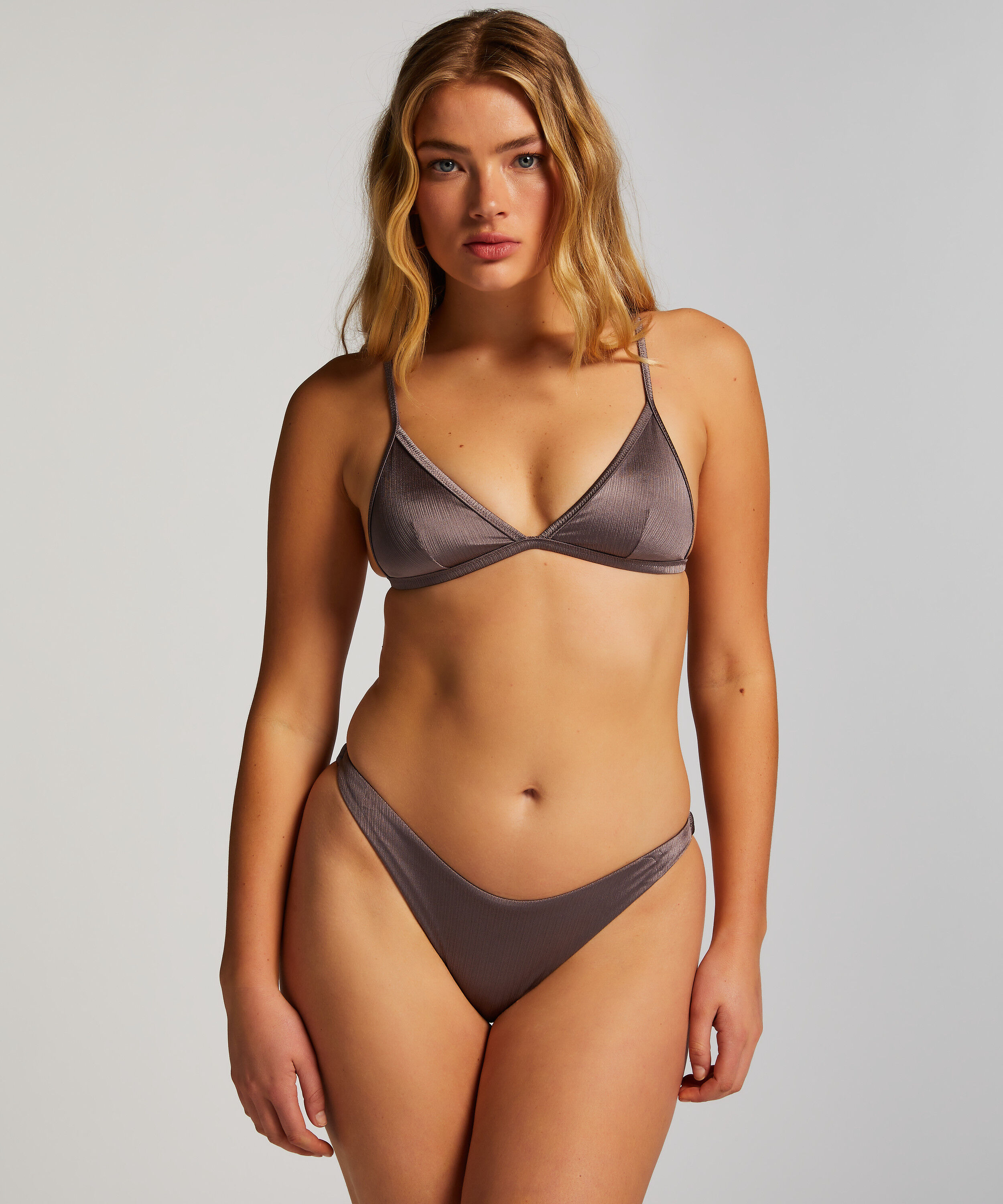 Luna High-Leg Bikini Bottoms, Grey