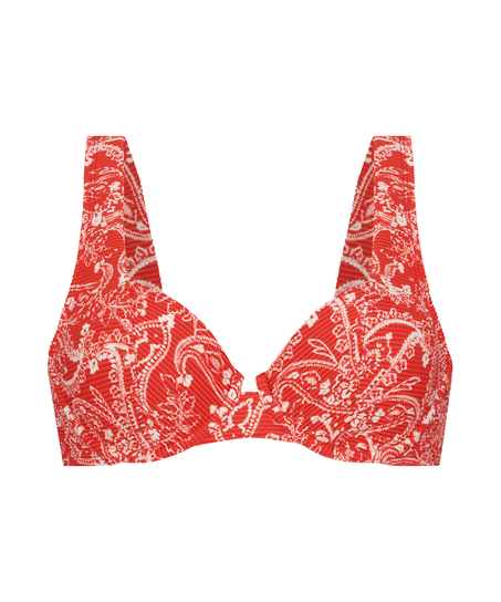 Paisley non-padded underwired bikini top, Red