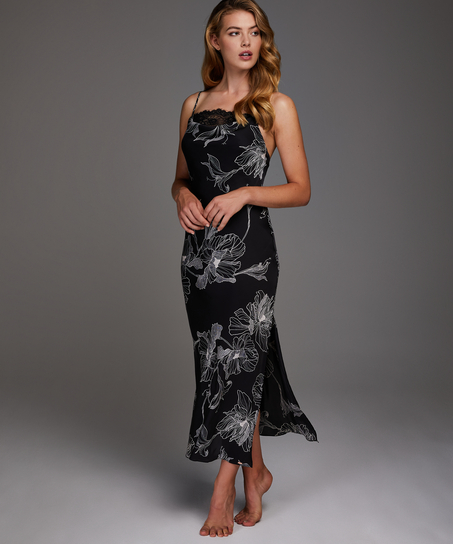 Lotus Satin Slip Dress, Black