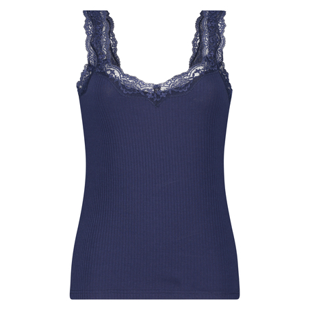 Rib lace cami top, Blue