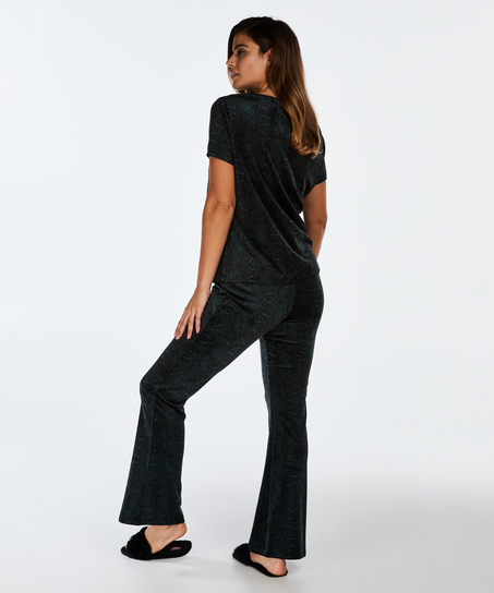 Flared Velvet Leggings, Green