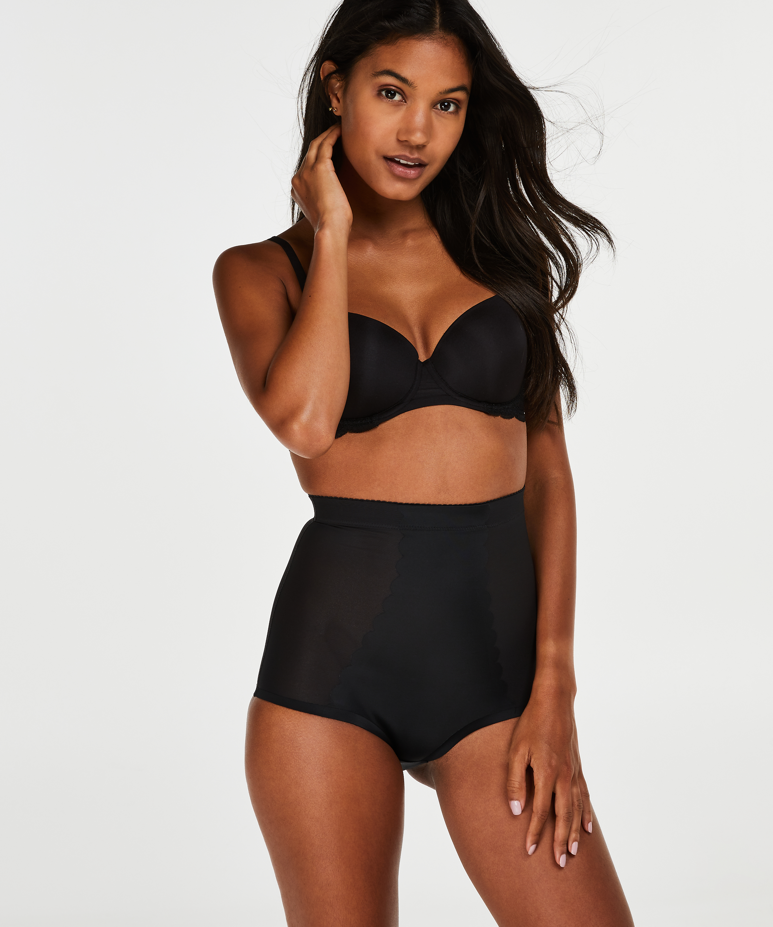 Sculpting scallop high waisted brief - Level 3, Black, main