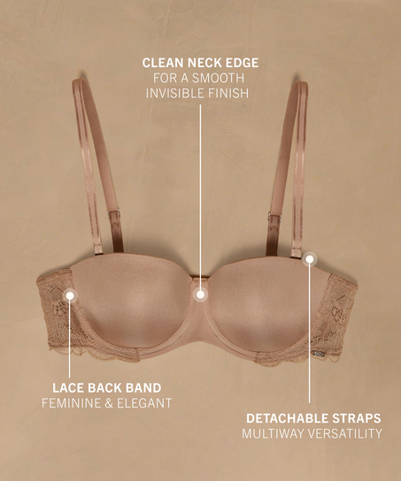 Angie Padded Underwired Strapless Bra, Beige