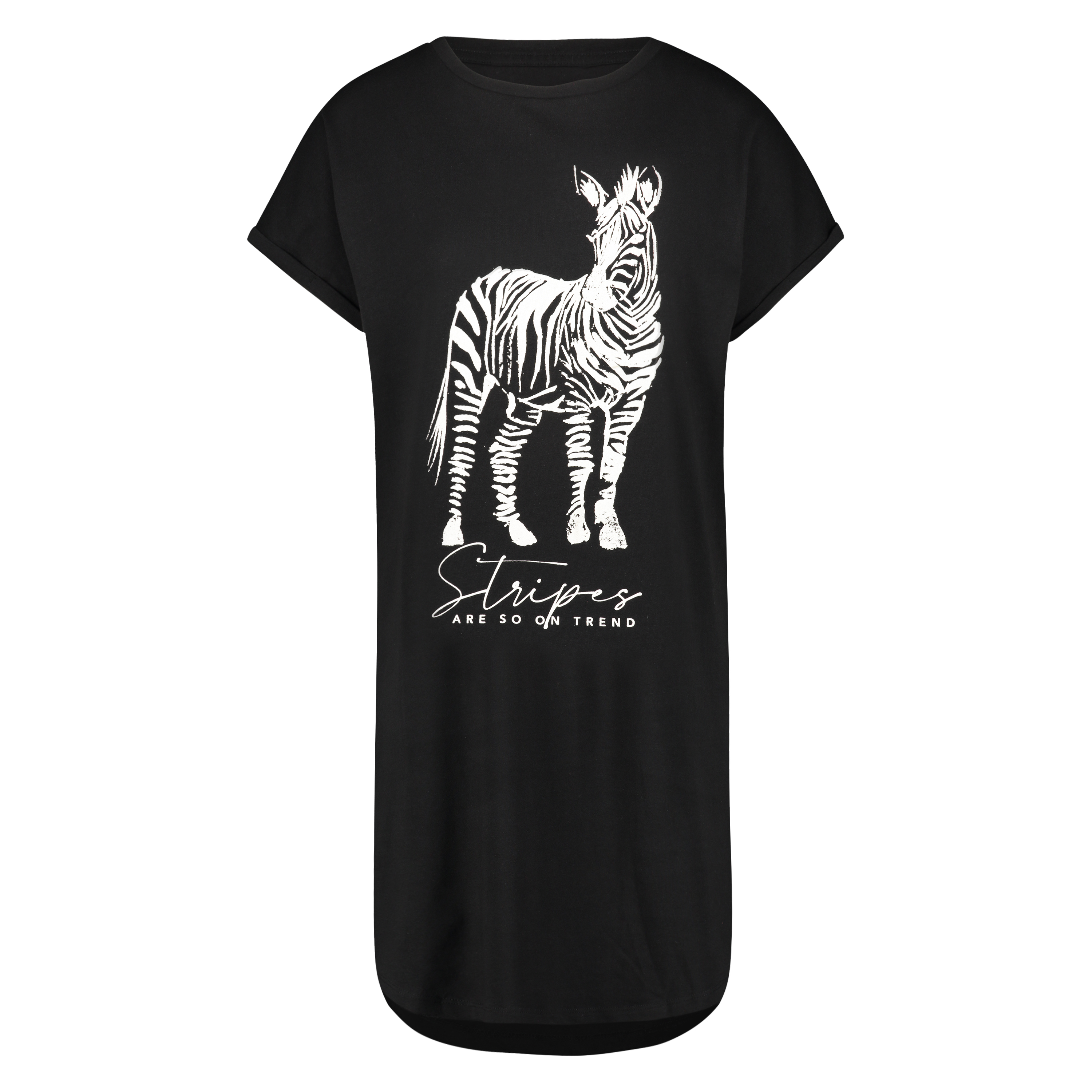 Round Neck Nightshirt, Black, main