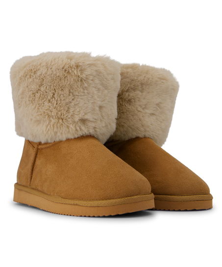 Faux Suede Slippers, Beige