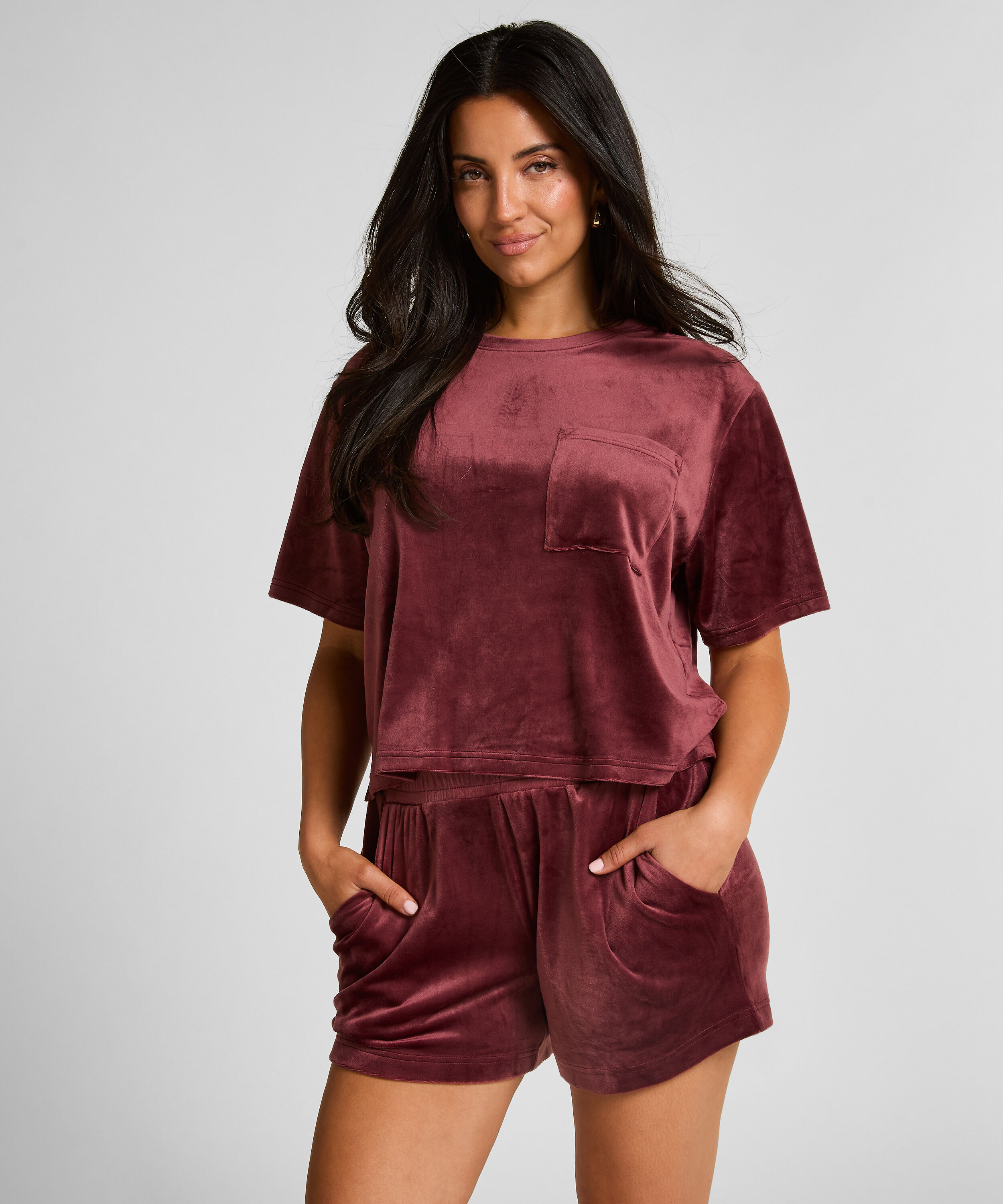 Velvet Pocket shorts, Red Velvet Pocket shorts, Red