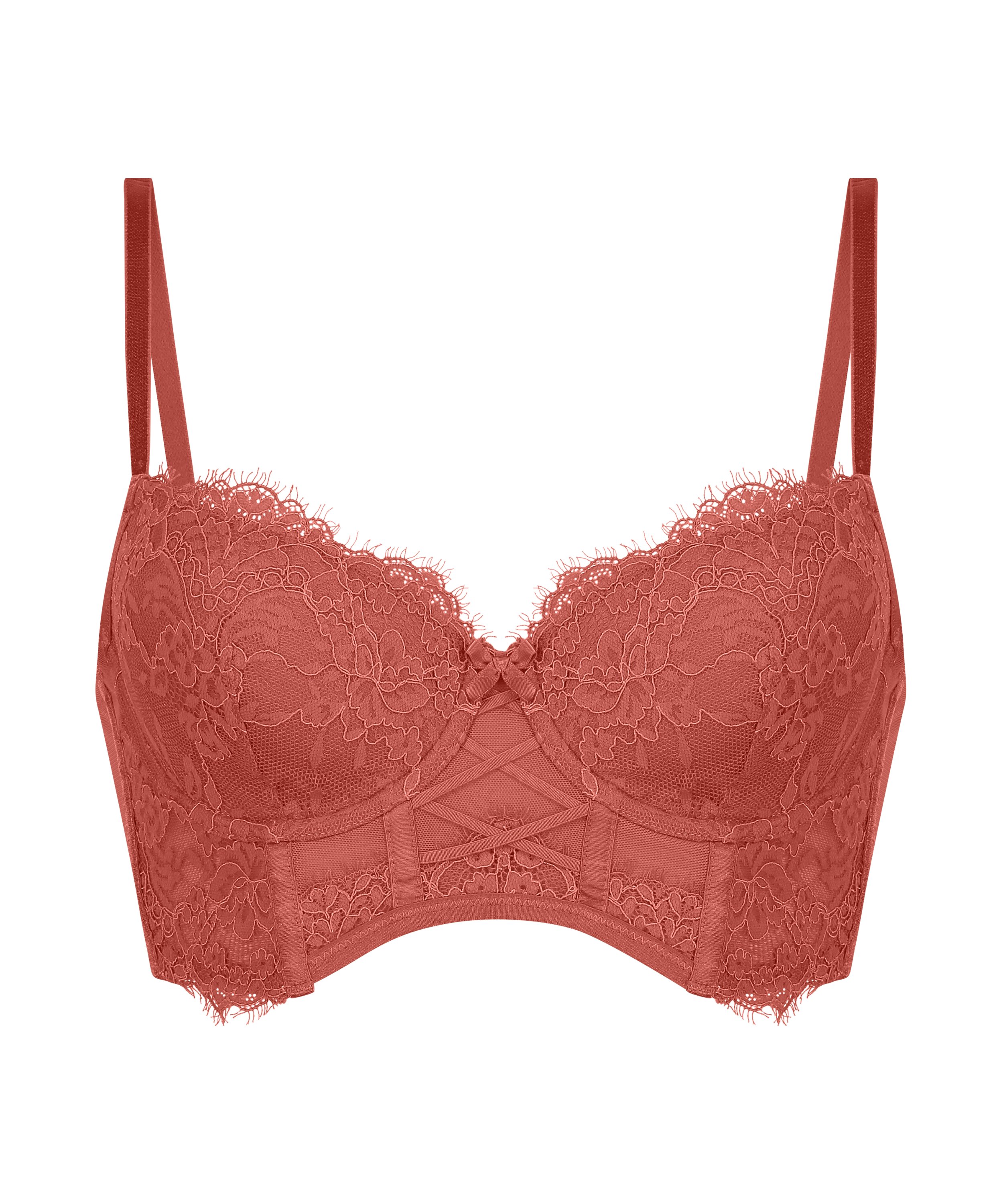 Arabella padded longline underwired bra, Red, main