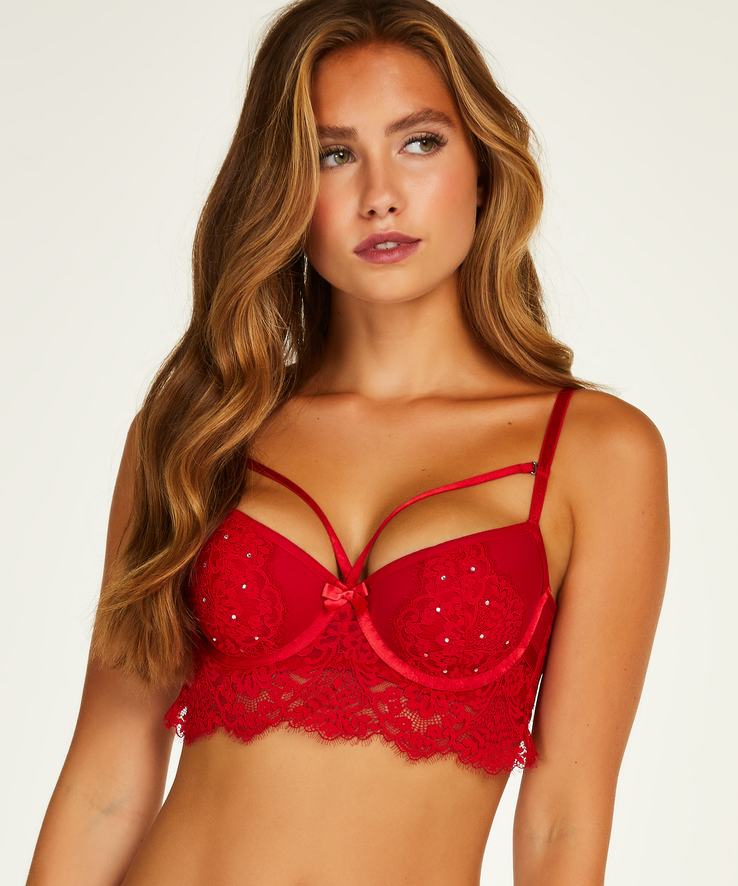 Pauline Padded Longline Underwired Bra, Red, main