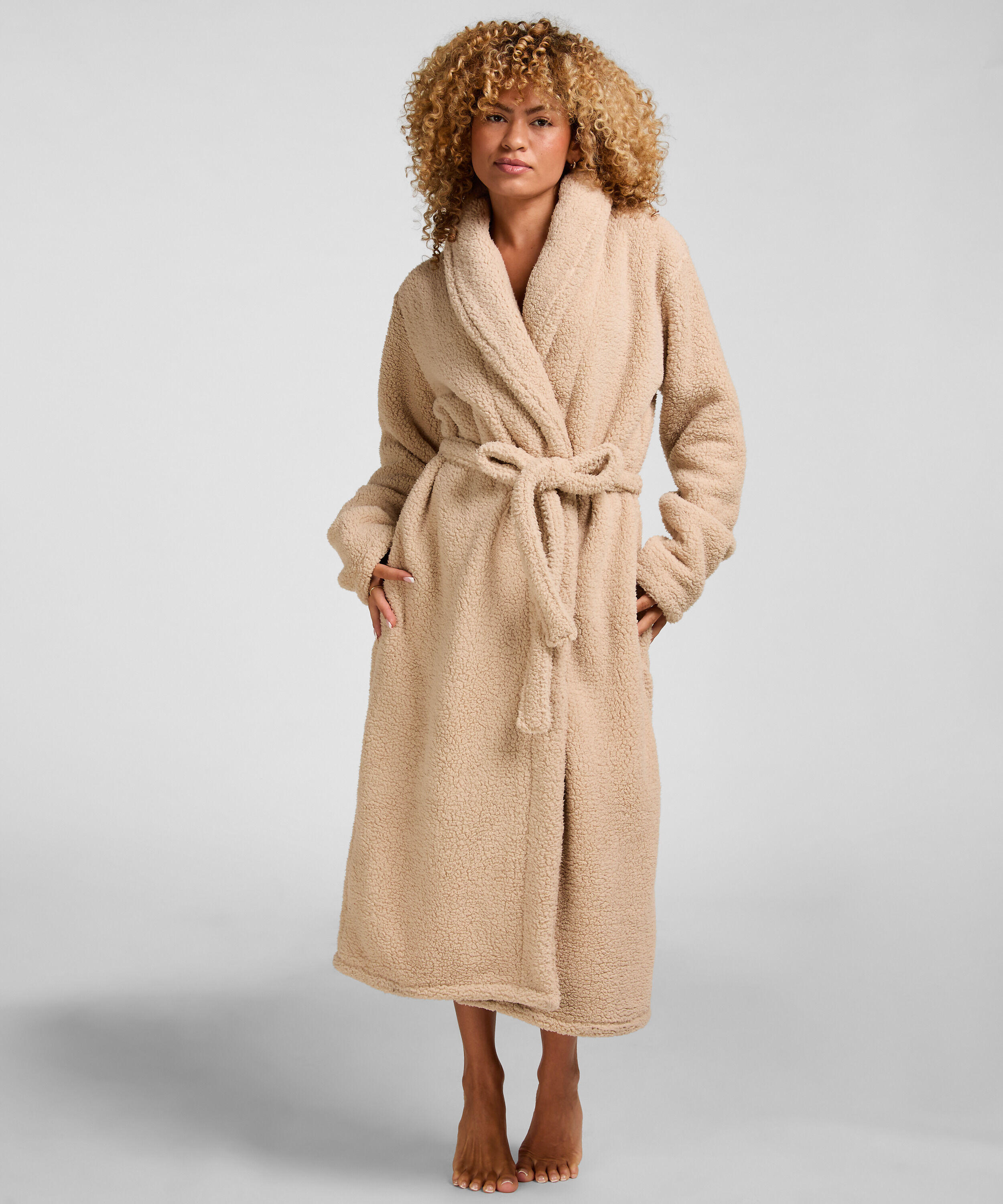 Fleece Bathrobe, Beige