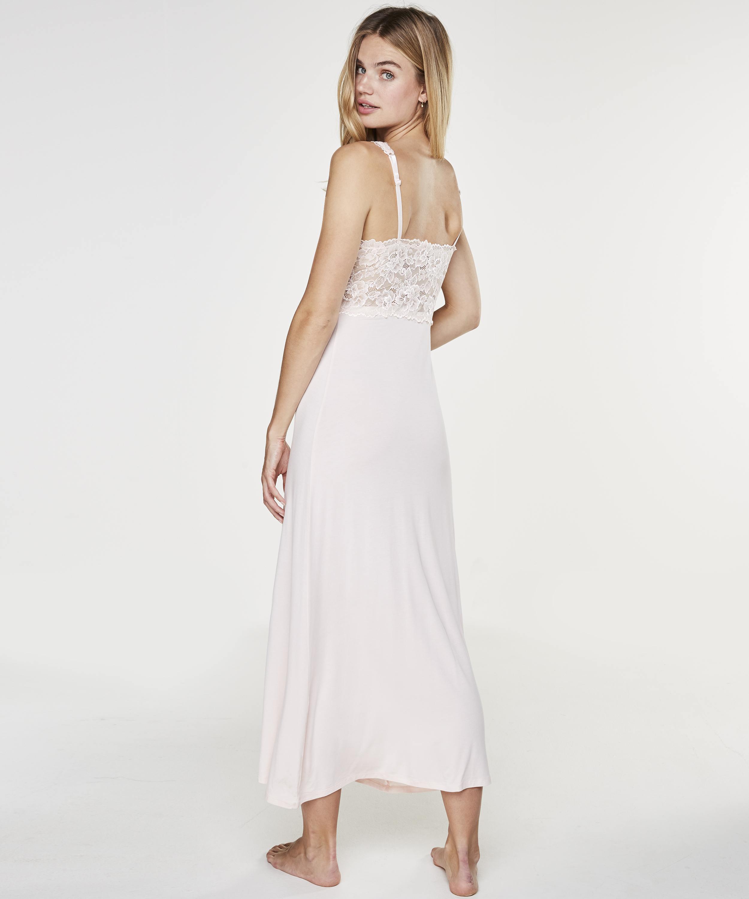 Long slip dress Modal lace, Pink, main