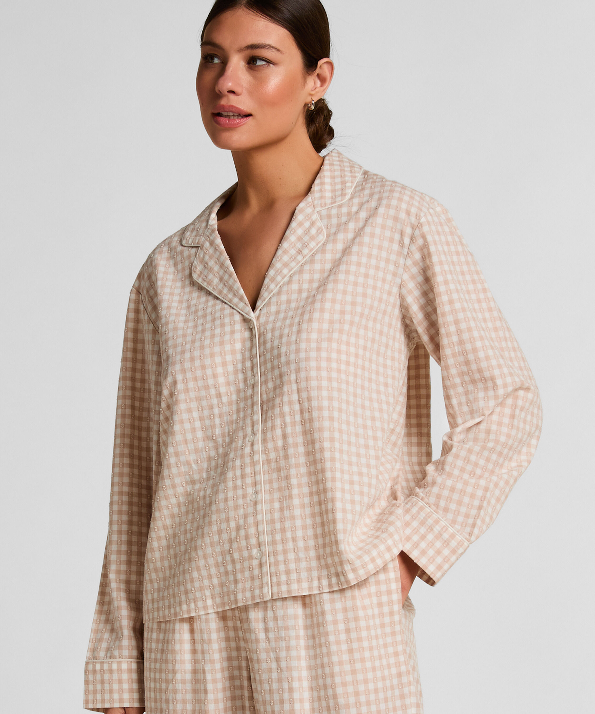 Dobby Pyjama Jacket Woven Cotton, Beige Dobby Pyjama Jacket Woven Cotton, Beige