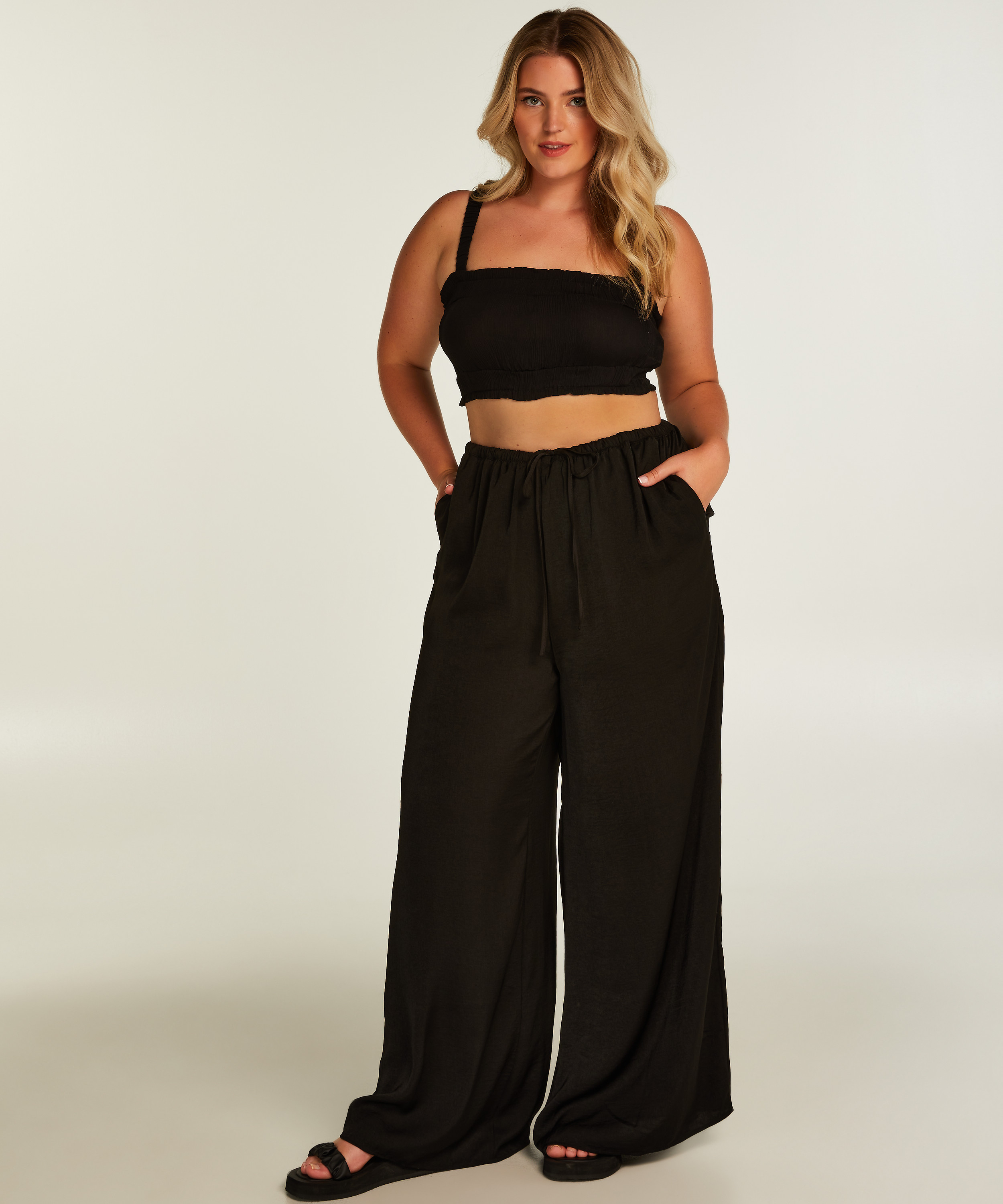 Ruched Crop Top, Black, main