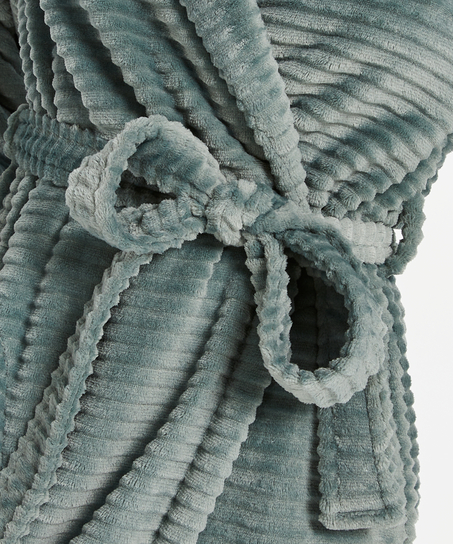 Short Fleece Ribbed Bathrobe, Green