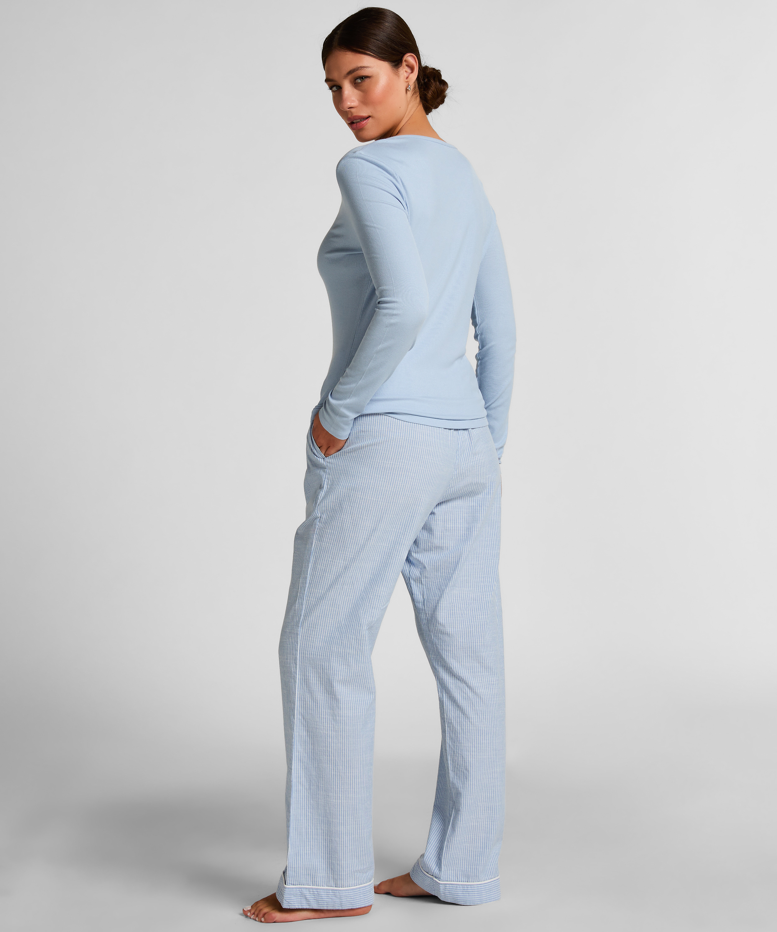 Longsleeved Pyjama Top Henley, Blue, main