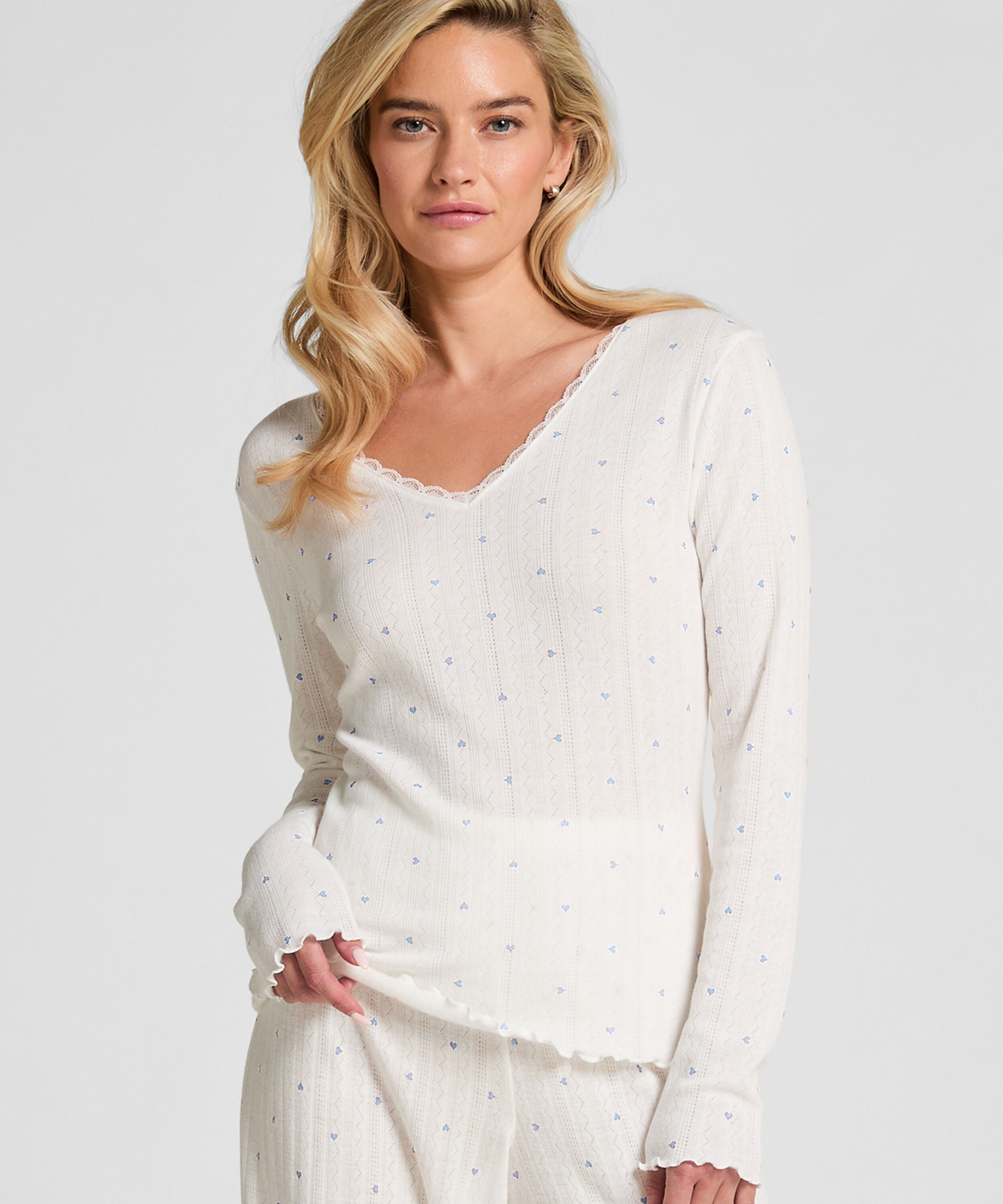 Pointelle Pyjama Top, Blue Pointelle Pyjama Top, Blue