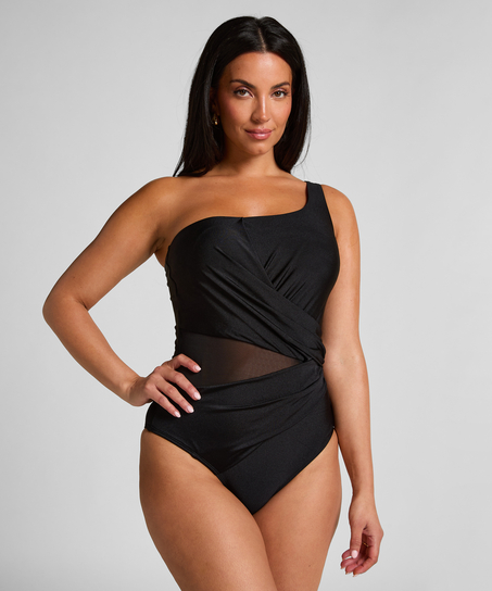 Shaping Shell Mesh Swimsuit, Black