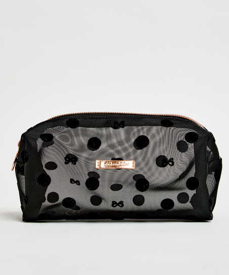Dotted Mesh Make-Up Bag, Black