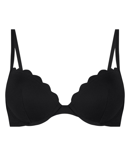 Scallop padded underwired bikini-top, Black