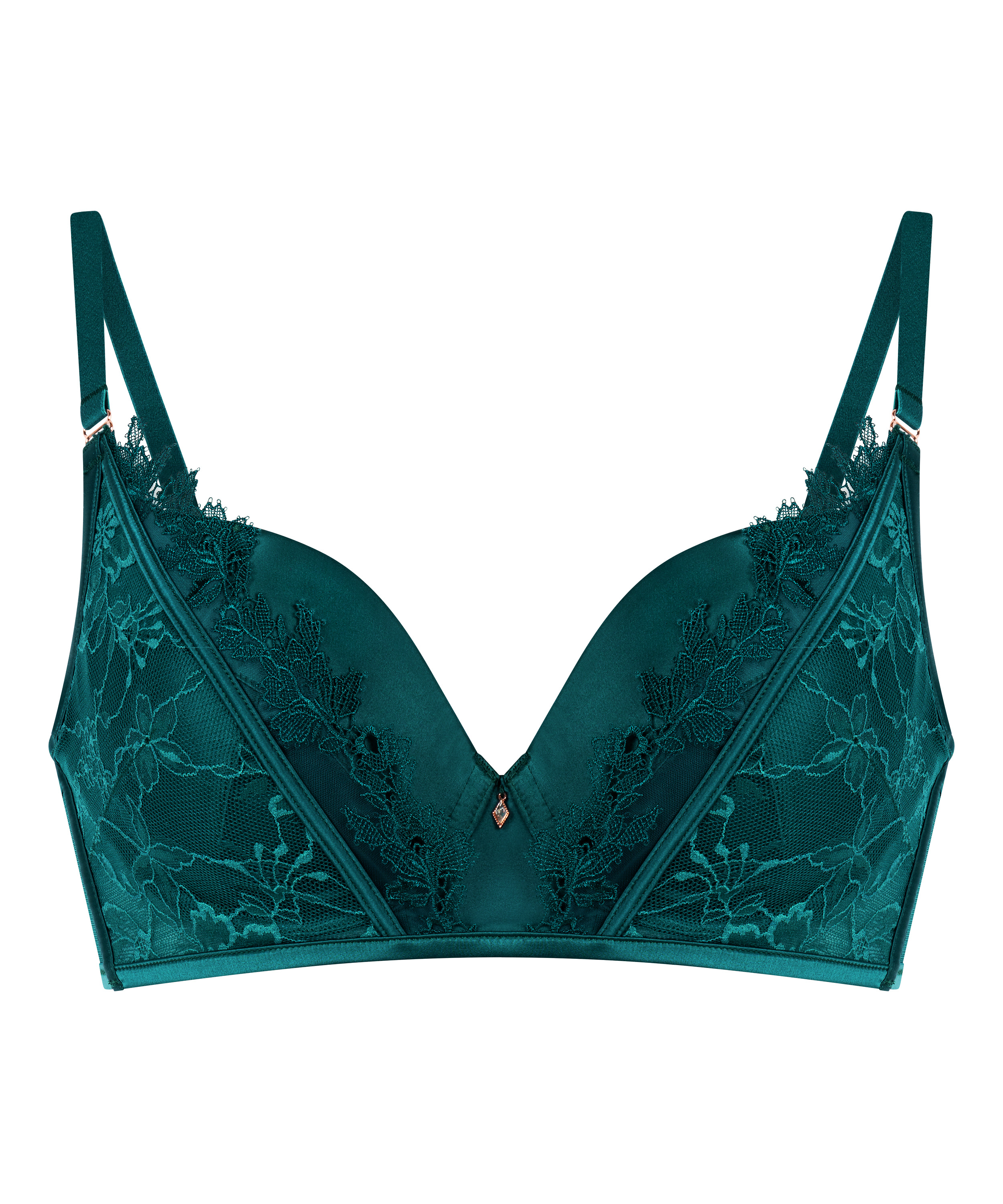 Julia Padded Underwired Longline Bra, Green, main