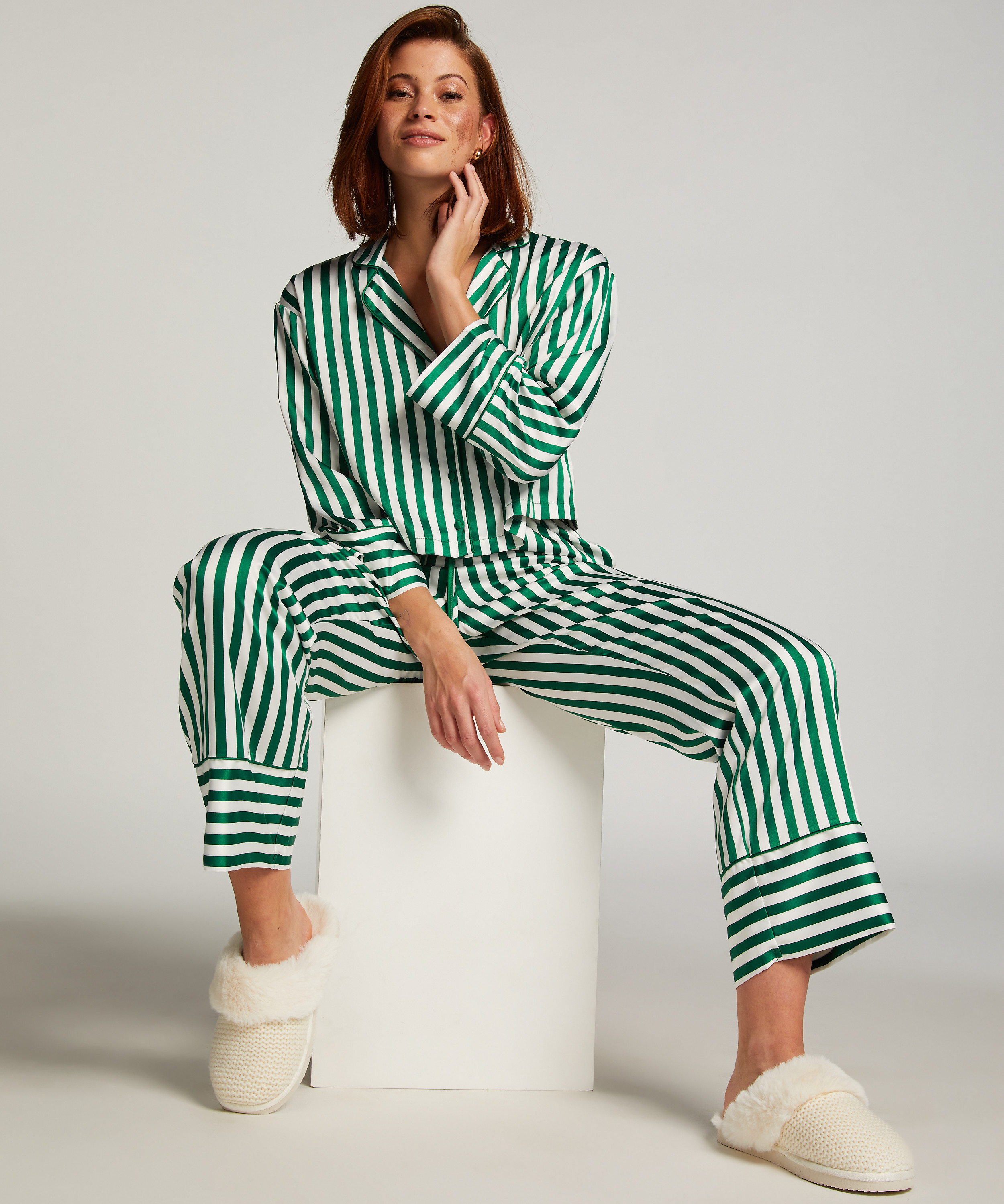 Satin Long-Sleeved Jacket, Green, main