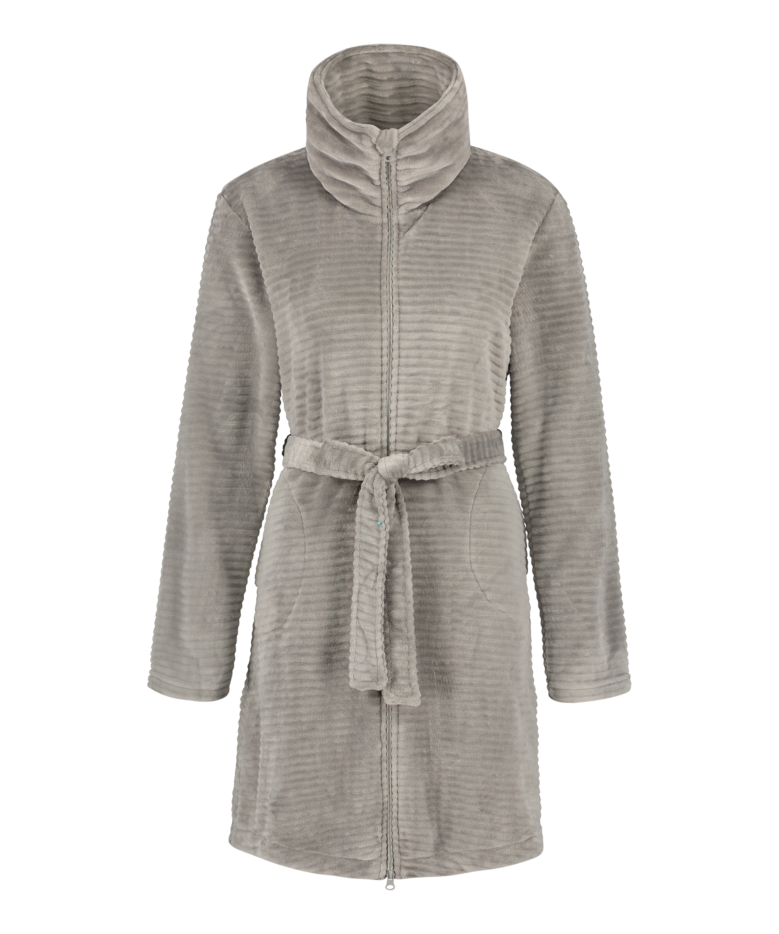 Zip Fleece Bathrobe, Grey, main