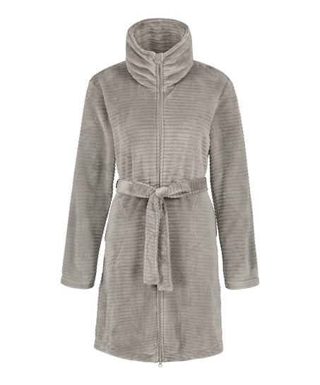 Zip Fleece Bathrobe, Grey