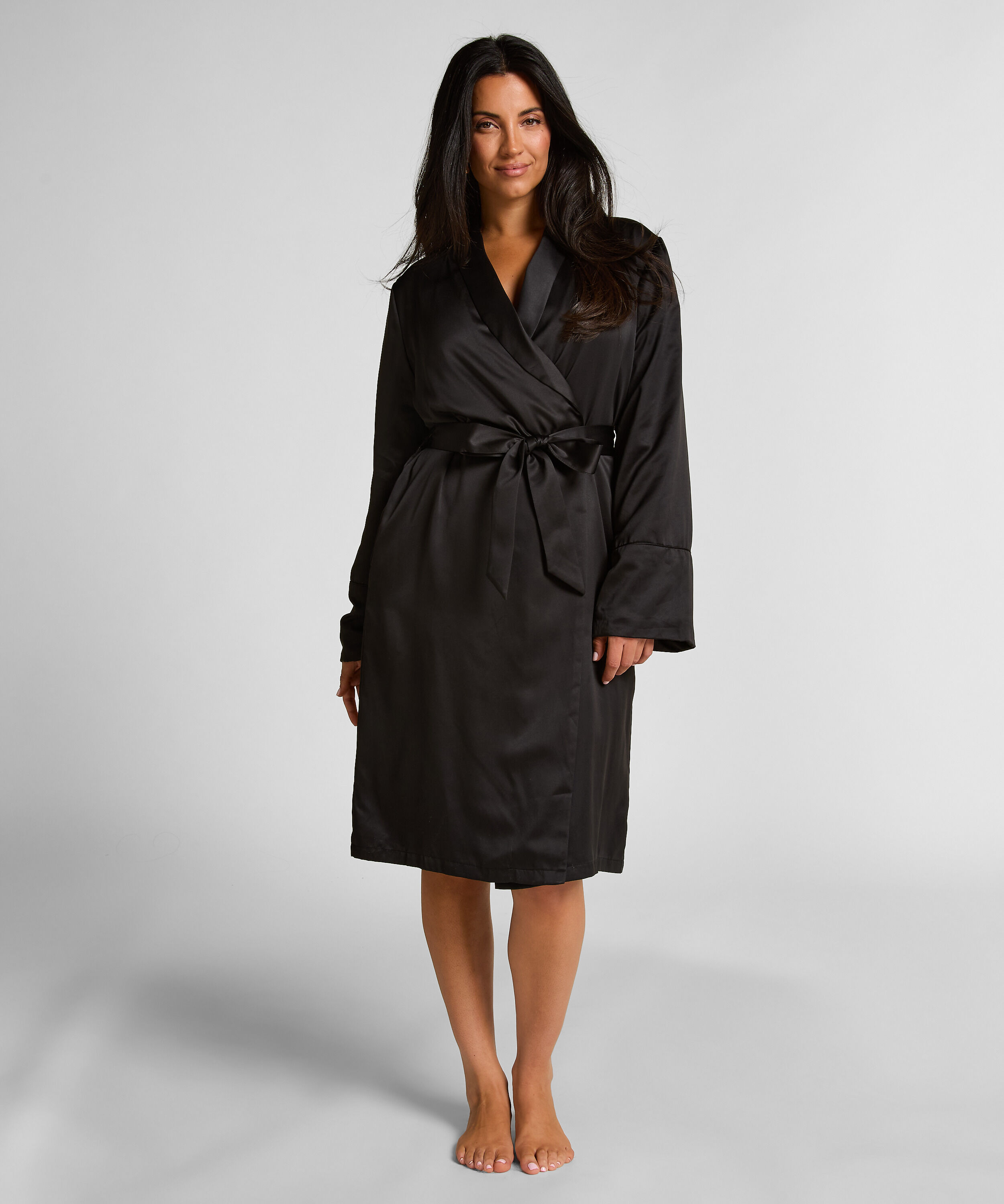 Satin Fleece Bathrobe, Black