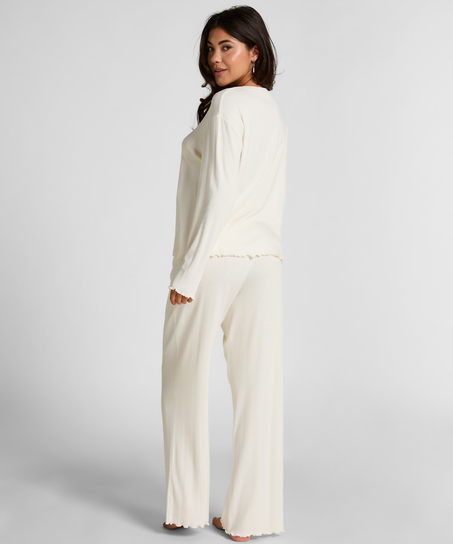 Pyjama Pant Loose Pointelle, White