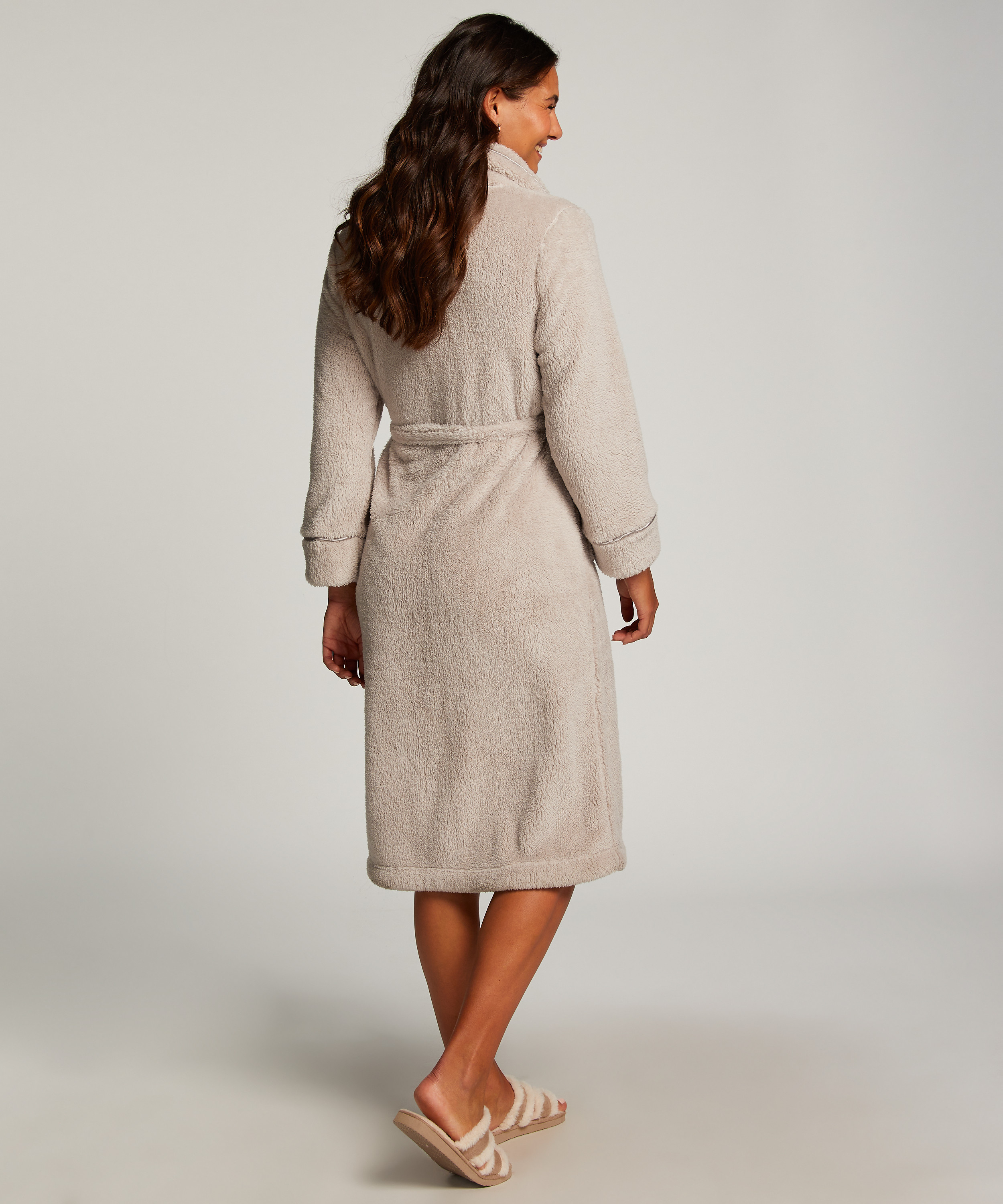 Fleece Bathrobe, Brown, main