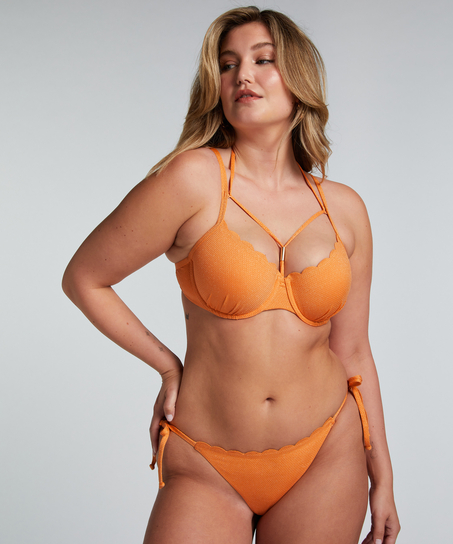 Scallop Lurex Cheeky Tanga Bikini Bottoms, Orange
