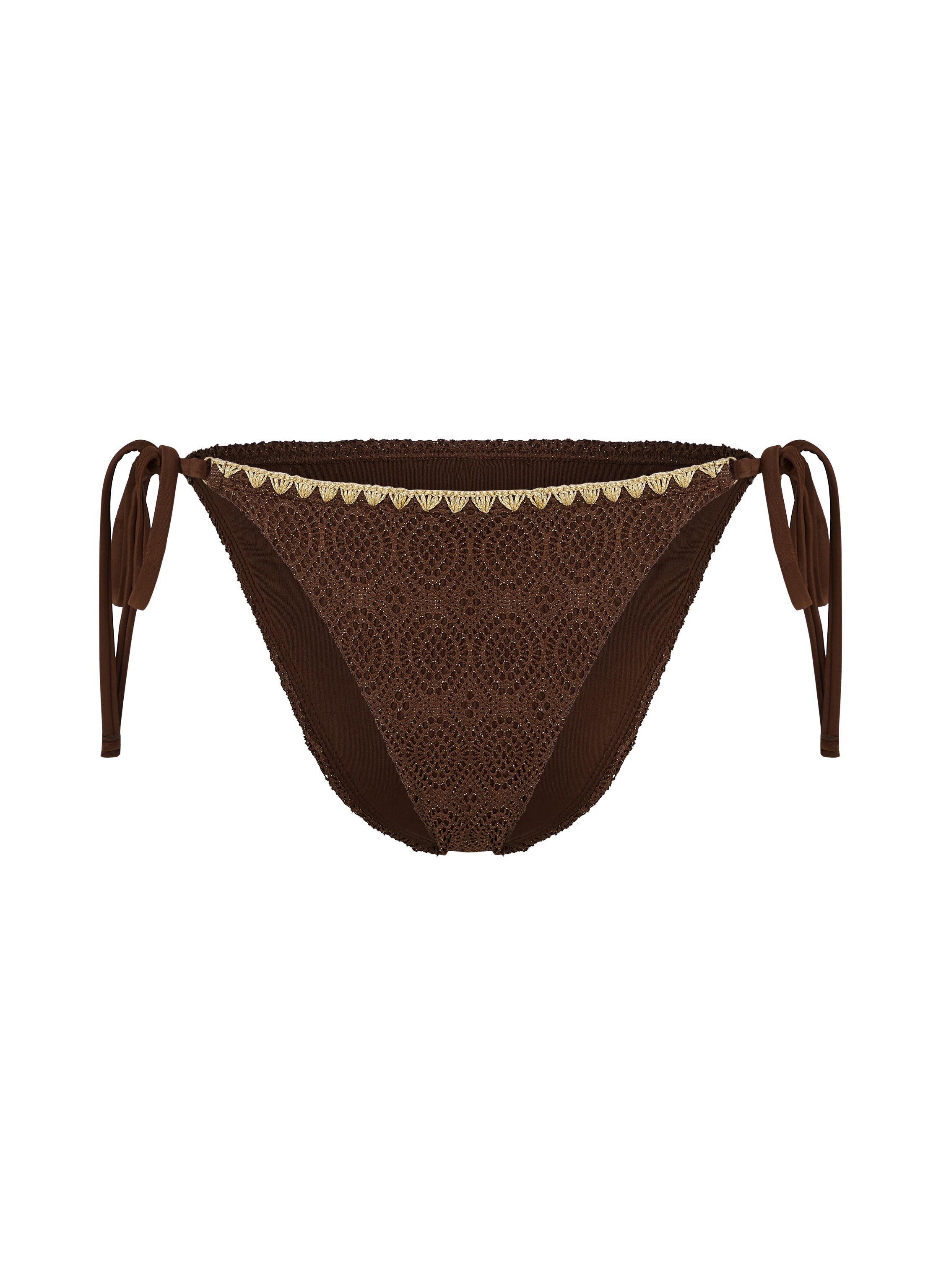 Crochet Cheeky Tanga Bikini Bottoms, Brown