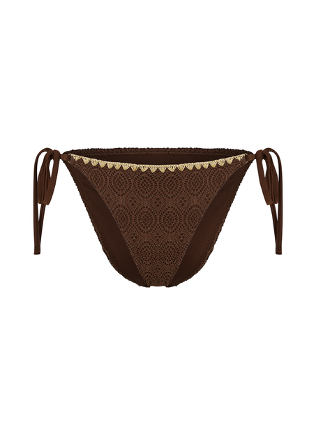 Crochet Cheeky Tanga Bikini Bottoms, Brown