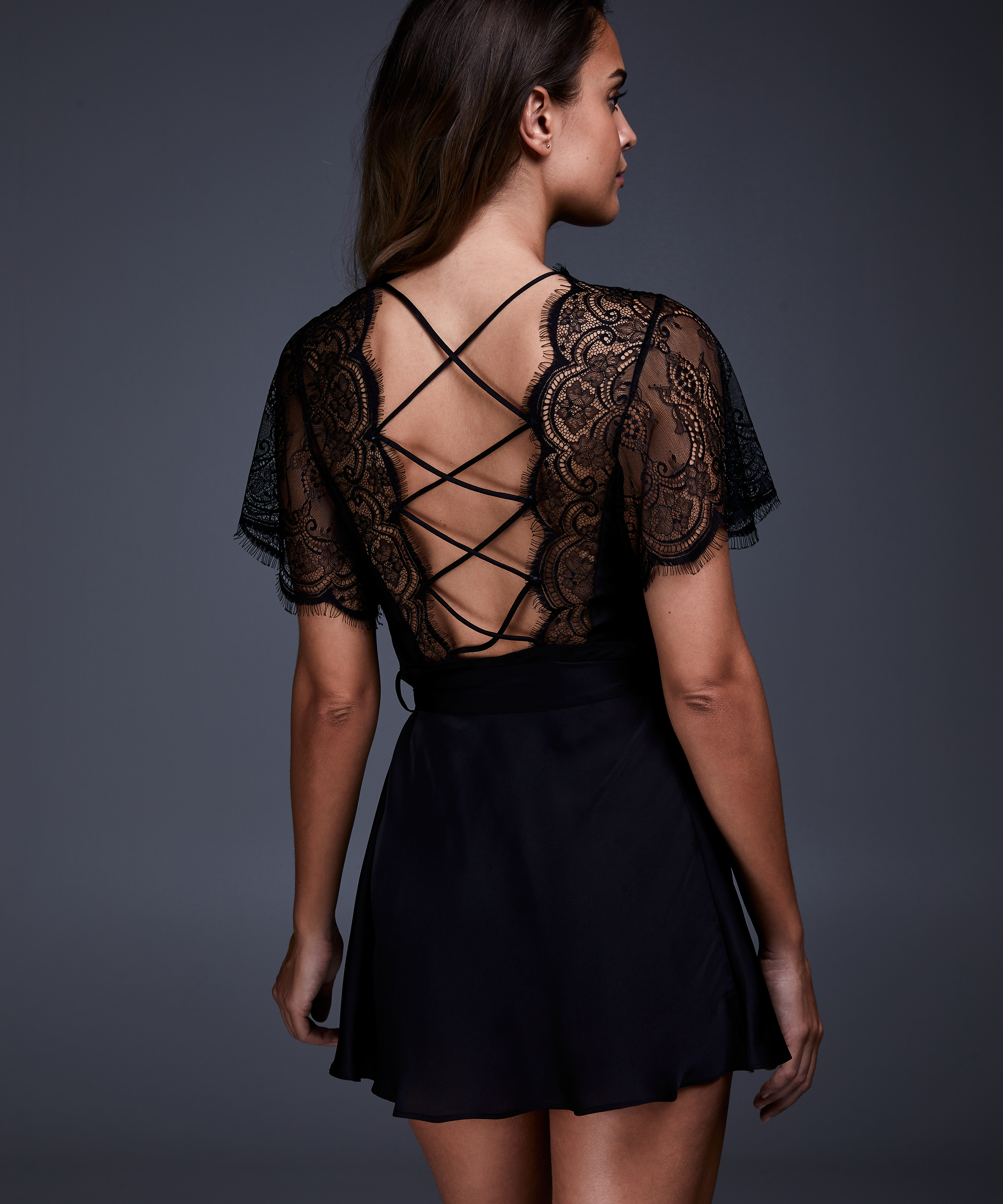 Coco satin kimono, Black, main