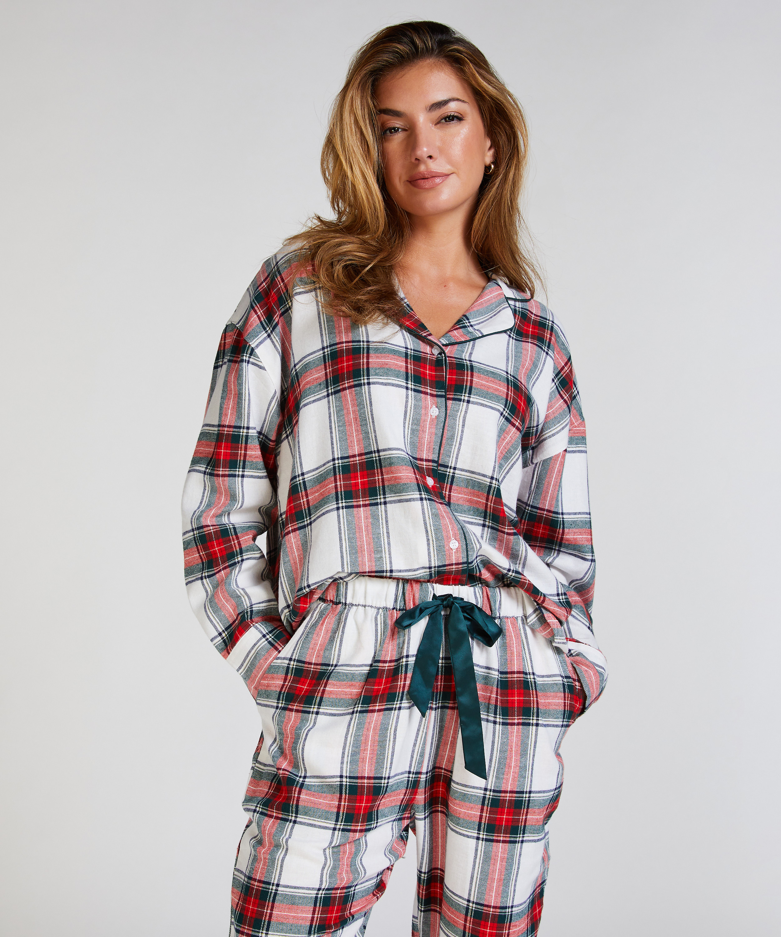 Flannel Pyjama Top, White, main