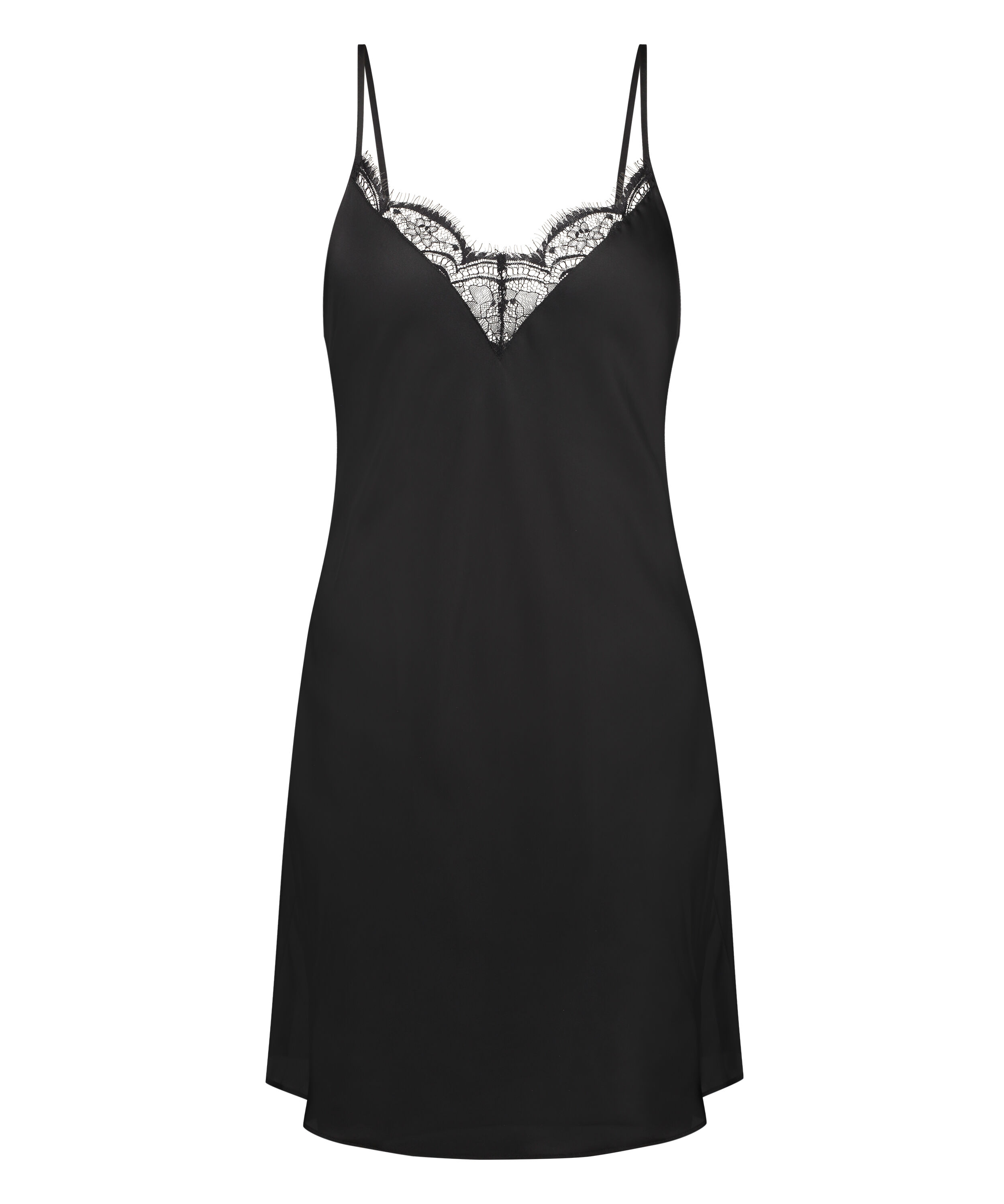 Satin Slip Dress, Black