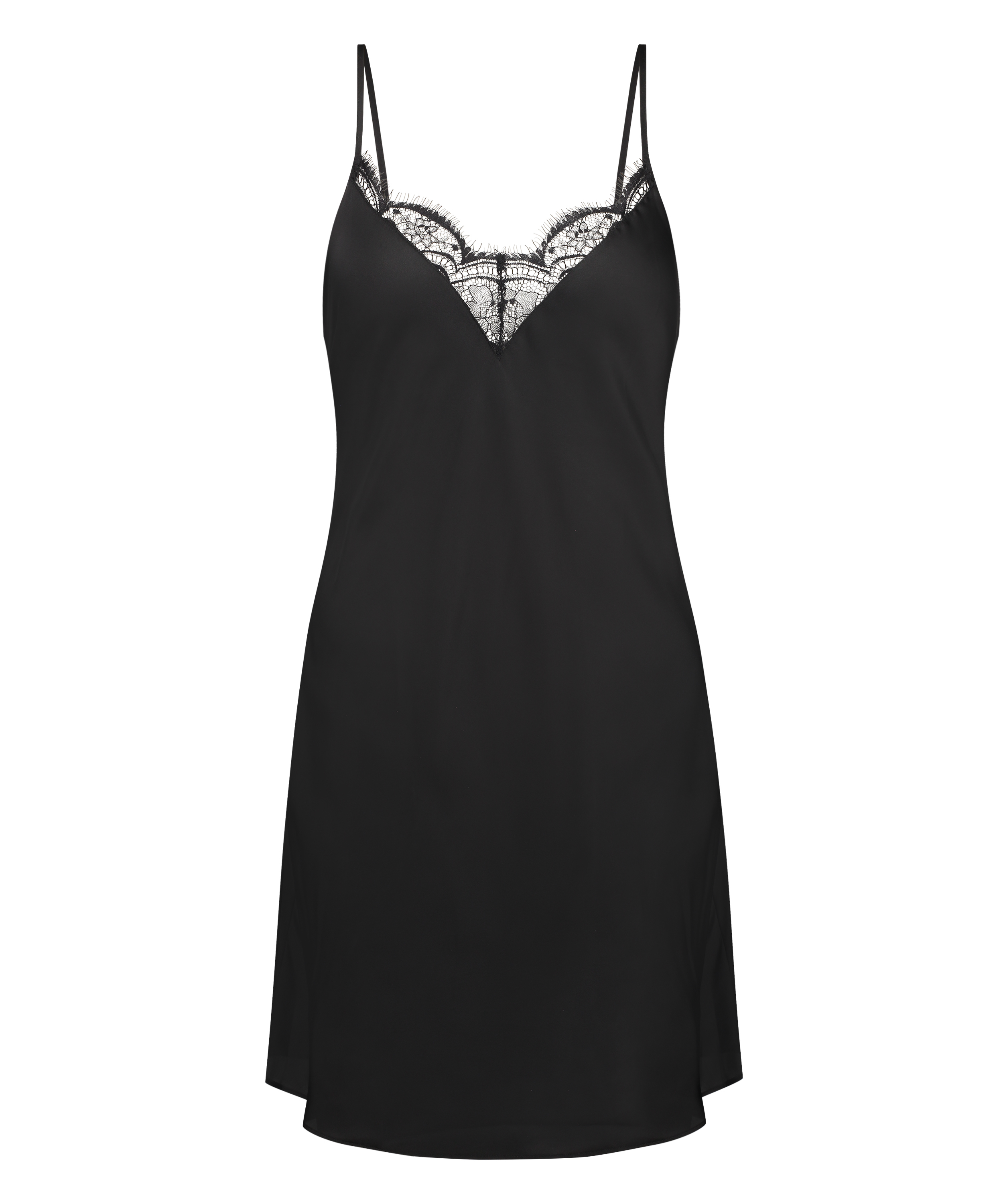Satin Slip Dress, Black, main