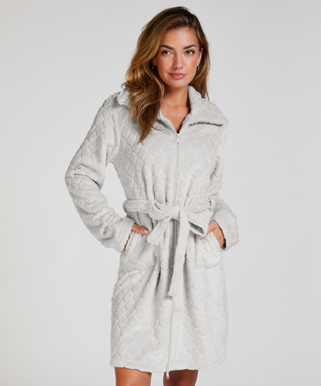 Zip Fleece Bathrobe, Grey