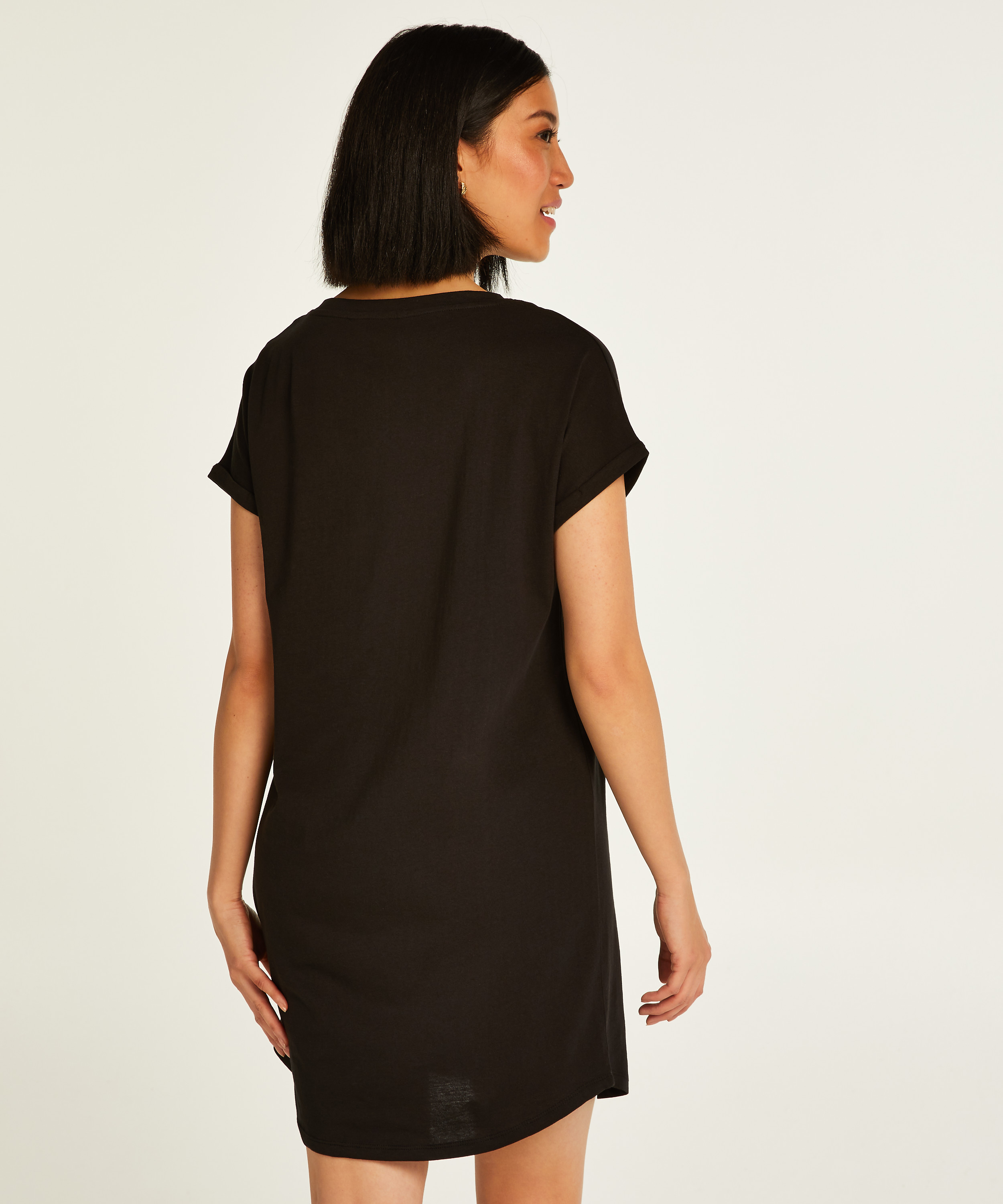 Round Neck Nightshirt, Black, main