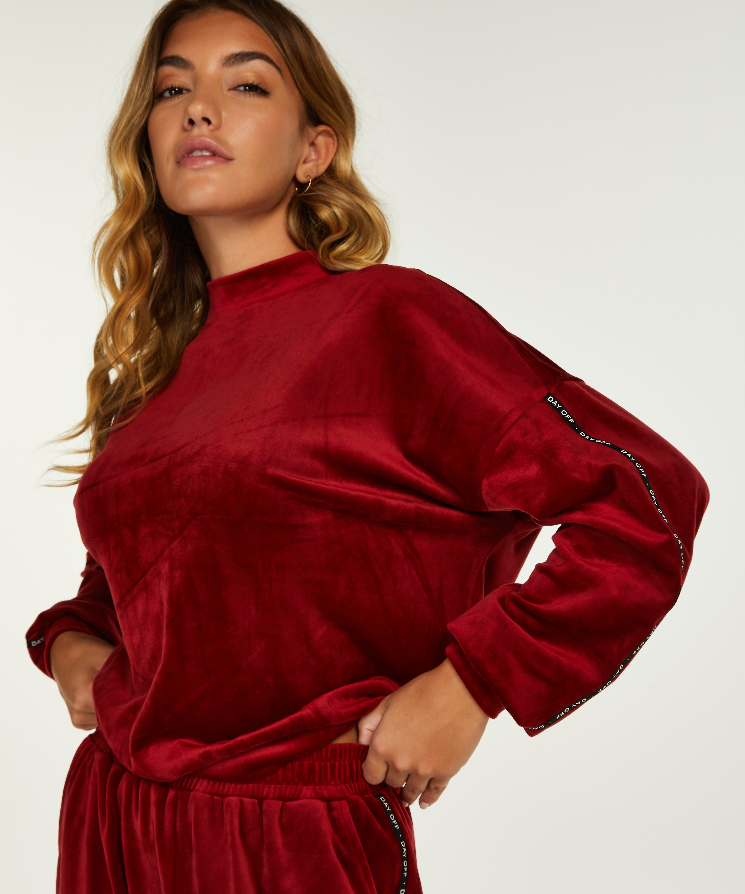 Mock Velour Top, Red, main
